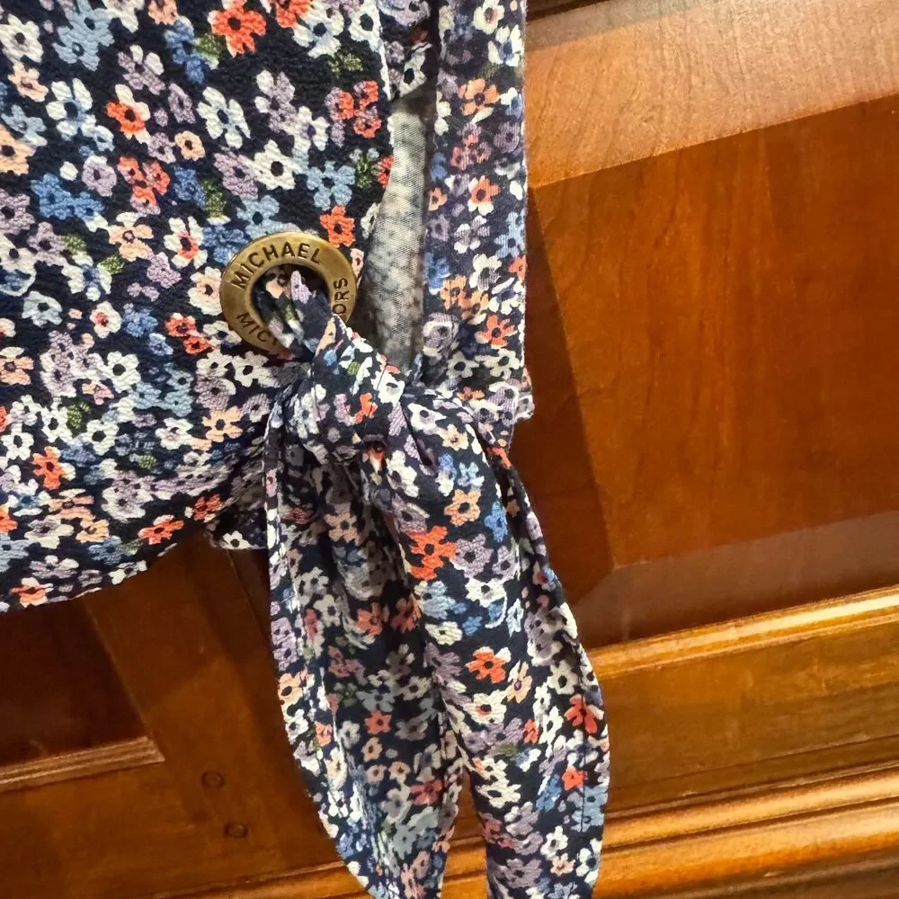 Michael Kors Navy Floral Side Tie Top Cotton Modal Plus Size 2X